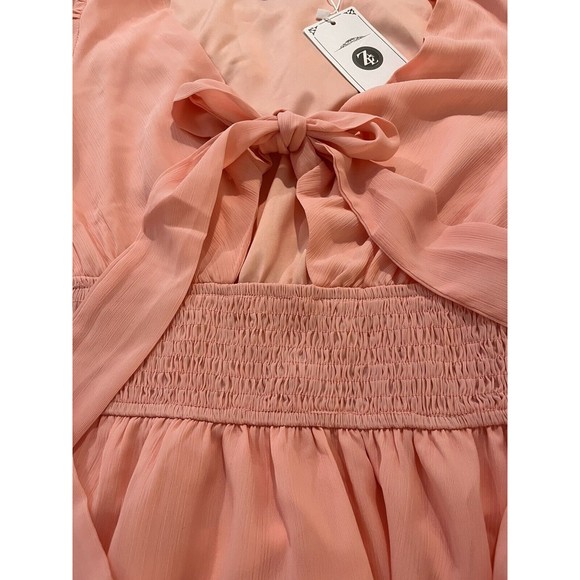 zescia womans sexy long sleeve dress w/tie, smocked waist sz womans sm NWT - Picture 10 of 14